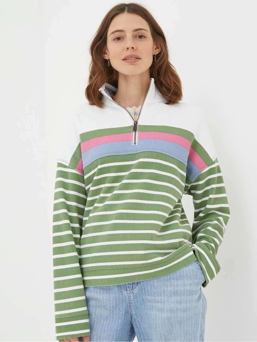 Fat face Green Relaxed Airlie Stripe Sweatshirt Size Small